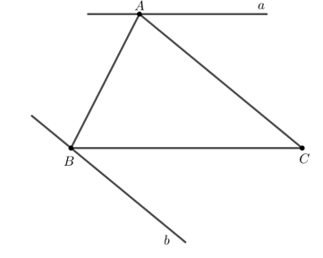 Cho tam giác ABC. Vẽ đường thẳng a đi qua A và song song với BC. Vẽ đường thẳng b đi qua B và song song với AC (ảnh 1)