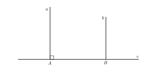Hãy chứng minh định lí nói ở Ví dụ trang 56: “Một đường thẳng vuông góc với một trong hai đường thẳng song song thì nó cũng (ảnh 1)