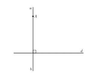 Chứng minh rằng: Cho điểm A và đường thẳng d thì có duy nhất đường thẳng đi qua A vuông góc với d, tức là nếu có hai (ảnh 1)