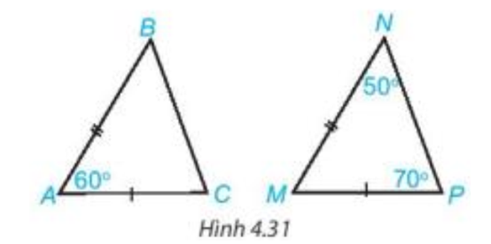 Hai tam giác ABC và MNP trong Hình 4.31 có bằng nhau không? Vì sao (ảnh 1)