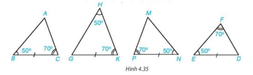 Hai tam giác nào trong Hình 4.35 bằng nhau (ảnh 1)