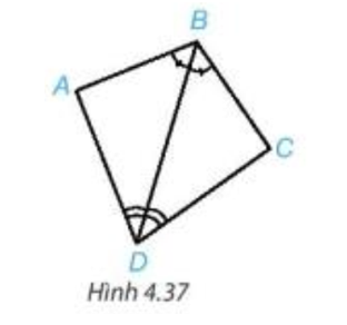Chứng minh hai tam giác ABD và CBD trong Hình 4.37 bằng nhau (ảnh 1)