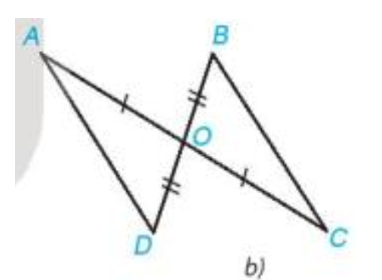 Trong mỗi hình bên (H.4.39), hãy chỉ ra một cặp tam giác bằng nhau và giải thích vì sao chúng bằng nhau (ảnh 3)