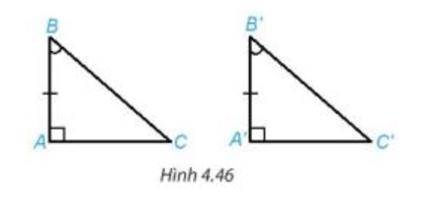 Hai tam giác vuông ABC (vuông tại đỉnh A) và A'B'C' (vuông tại đỉnh A') có tương ứng một cạnh góc vuông và một góc nhọn kề (ảnh 1)
