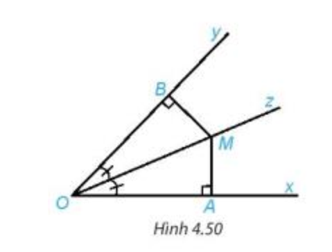 Cho Oz là tia phân giác của góc xOy. Lấy điểm M trên tia Oz và hai điểm A, B lần lượt trên các tia Ox, Oy sao cho MA (ảnh 1)