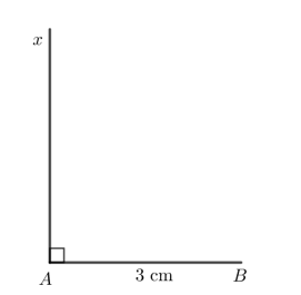 Vẽ tam giác vuông ABC có góc A = 90 độ, AB = 3 cm, BC = 5 cm theo các bước sau:  - Dùng thước thẳng có vạch chia vẽ đoạn thẳng AB = 3 cm (ảnh 2)