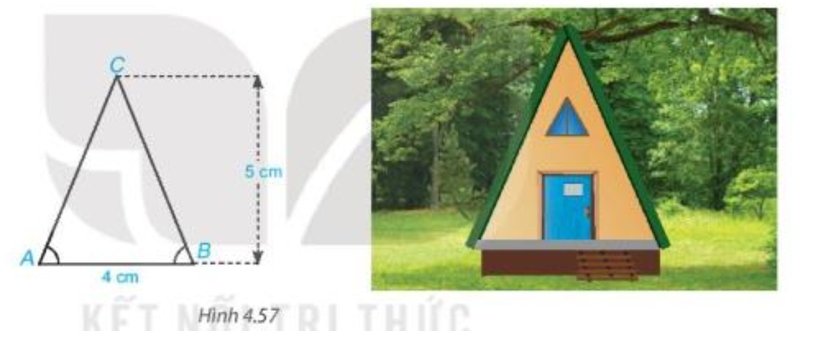 Kiến trúc sư vẽ bản thiết kế ngôi nhà hình tam giác theo tỉ lệ 1 : 100. Biết rằng ngôi nhà cao 5 m, bề ngang mặt sàn rộng (ảnh 1)