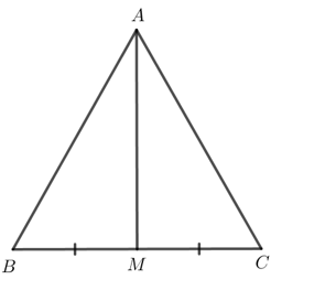 Cho tam giác ABC cân tại A và M là trung điểm của đoạn thẳng BC. Chứng minh AM vuông góc với BC và AM là tia phân giác của góc BAC (ảnh 1)