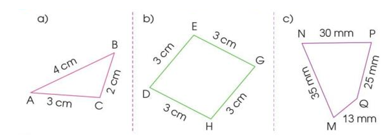 Tính chu vi của các hình tam giác, hình tứ giác sau (ảnh 1)