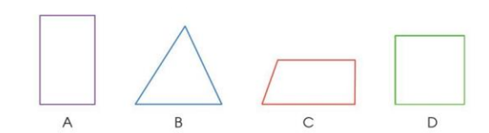 a) Mỗi hình sau có mấy góc?   b) Dùng ê ke để kiểm tra xem hình nào ở câu a có bốn góc vuông (ảnh 1)