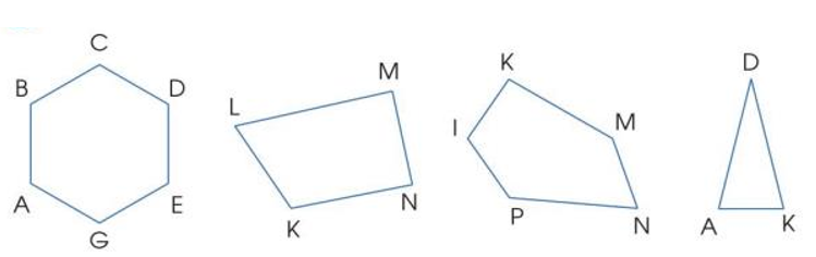 a) Đọc tên hình tam giác, hình tứ giác dưới đây (ảnh 1)