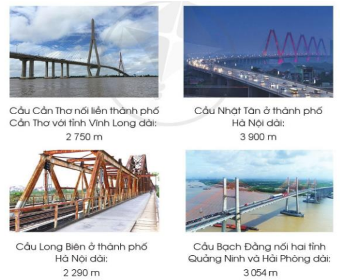Dưới đây là thông tin về chiều dài một số cây cầu ở Việt Nam. Đọc tên các cây cầu đó theo thứ tự từ ngắn nhất đến dài nhất (ảnh 1)