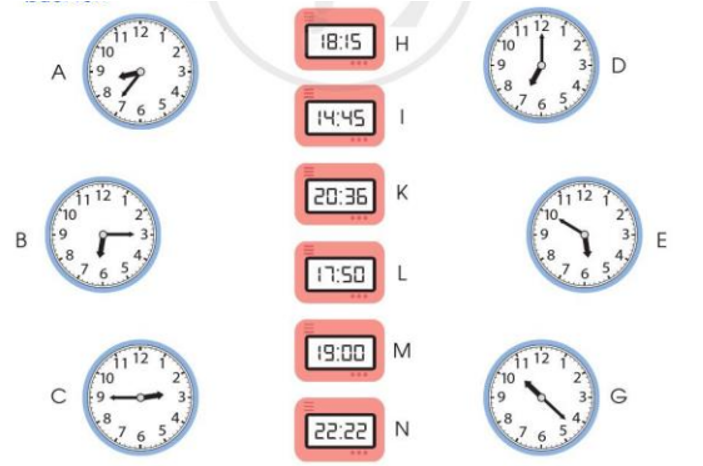 Hai đồng hồ nào dưới đây chỉ cùng thời gian vào buổi chiều hoặc buổi tối (ảnh 1)