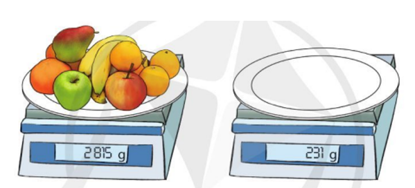 Theo em, cân nặng của trái cây đặt trên đĩa là bao nhiêu gam? (ảnh 1)