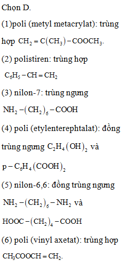 Trong các polime sau: (1) poli(metyl metacrylat); (2) polistiren; (ảnh 1)