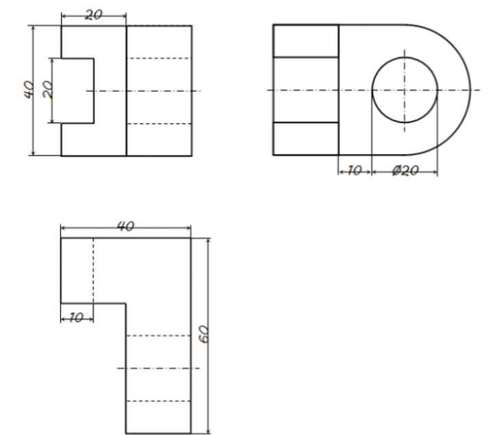 Cho mô hình ba chiều của các vật mẫu (từ Hình 9.17 đến Hình 9.20). Lập bản vẽ kĩ thuật gồm ba hình chiếu vuông góc của các vật thể đó (ảnh 4)