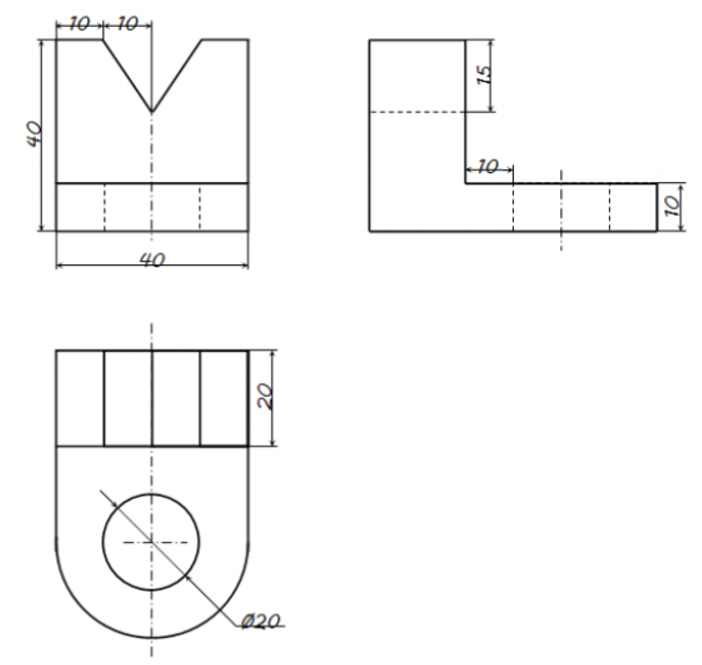 Cho mô hình ba chiều của các vật mẫu (từ Hình 9.17 đến Hình 9.20). Lập bản vẽ kĩ thuật gồm ba hình chiếu vuông góc của các vật thể đó (ảnh 2)