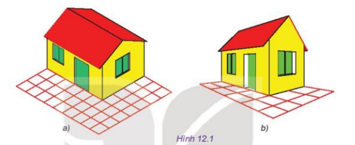 Hai hình vẽ trên cùng mô tả một nhà. Bạn hãy quan sát và nêu sự khác nhau của hai hình, hình nào giống với thực tế hơn, tại sao (ảnh 1)