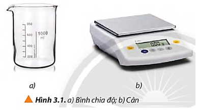 Với các dụng cụ là bình chia độ (ca đong) (Hình 3.1a) và cân (Hình 3.1b), đề xuất phương án đo khối lượng riêng của một quả cân trong phòng thí nghiệm (ảnh 1)