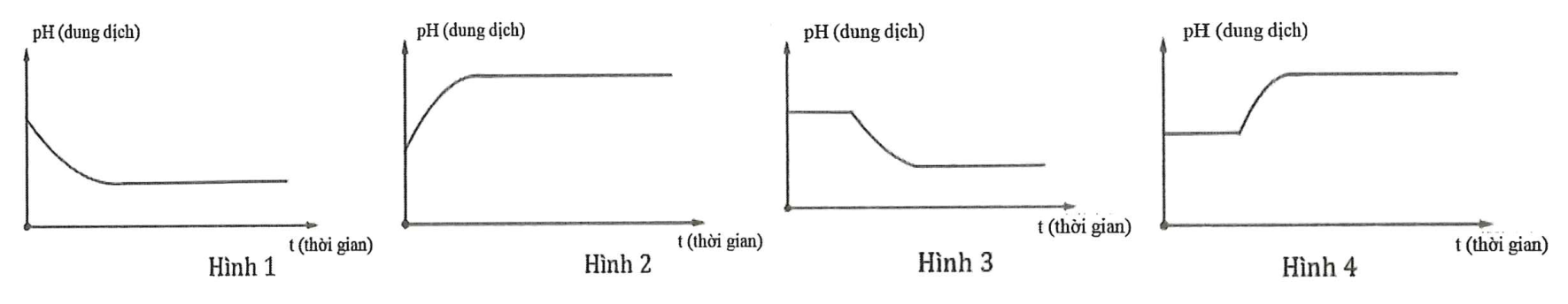 Dung dịch X chứa hỗn hợp muối KCl a mol và CuSO4 b mol (trong đó a < 2b). Tiến hành điện phân dung dịch với điện cực trơ với thời gian t giây. Giả thiết thể tích dung dịch không đổi trong quá trình điện phân. Giá trị pH của dung dịch biến đổi theo đồ thị nào sau đây? (ảnh 1)