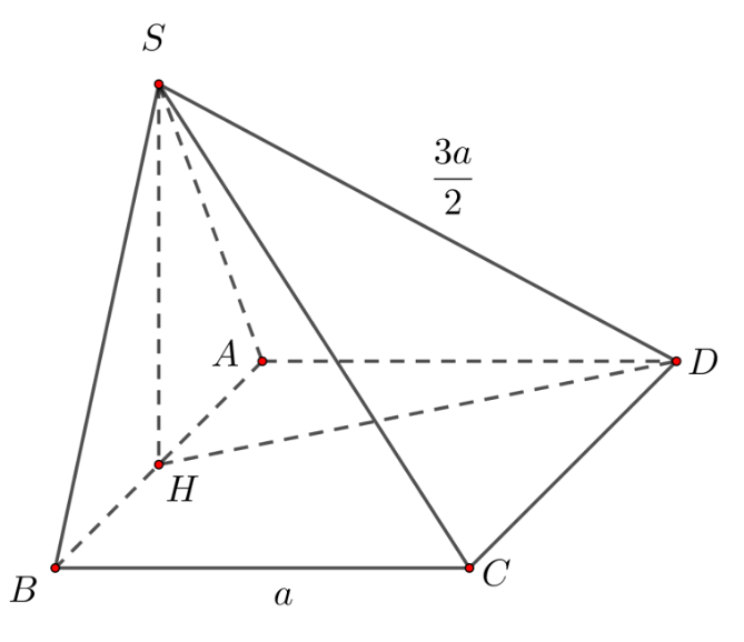 Cho hình chóp S.ABCD có đáy là hình vuông cạnh a. Hình chiếu của S trên (ảnh 1)