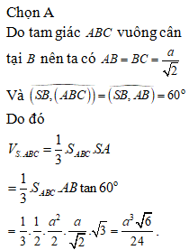 Cho hình chóp S.ABC có đáy là tam giác ABC vuông cân tại B, AC=a (ảnh 2)