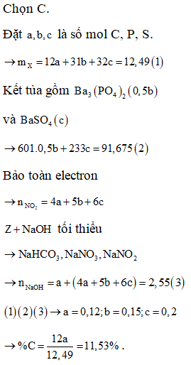 Cho 12,49 gam hỗn hợp X gồm C, P, S vào dung dịch HNO3 đặc, nóng, dư (ảnh 1)