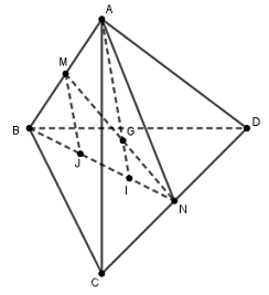 Cho tứ diện \(ABCD\). Gọi \(M,{\mkern 1mu} N\) lần lượt là trung điểm của các cạnh (ảnh 1)