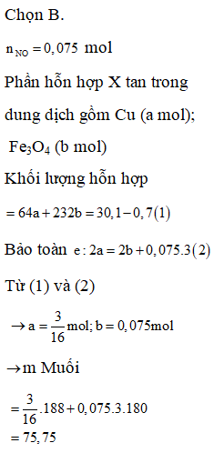 Cho 30,1 gam hỗn hợp X gồm Cu và Fe3O4 tác dụng với dung dịch HNO3 loãng (ảnh 1)