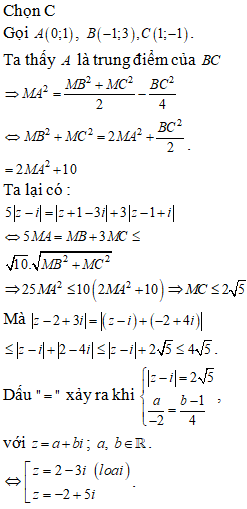 Cho số phức z thỏa mãn 5|z-i|=|z+1-3i|+3|z-1+i| (ảnh 1)