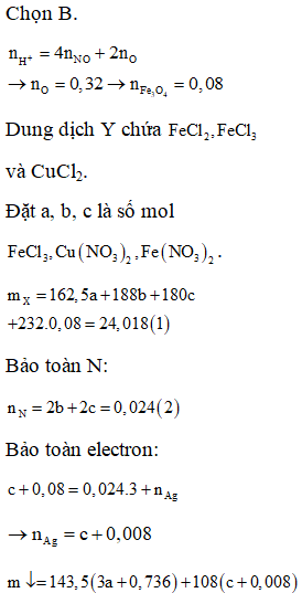Hòa tan hết 24,018 gam hỗn hợp rắn X gồm FeCl3, Fe(NO3)2, Cu(NO3)2 (ảnh 1)