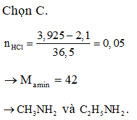 Cho 2,1 gam hỗn hợp X gồm 2 amin no, đơn chức, kế tiếp nhau trong (ảnh 1)