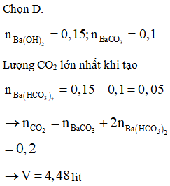 Sục V lít khí CO2 (đktc) vào 1,5 lít dung dịch Ba(OH)2 0,1M thu được (ảnh 1)