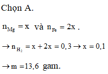 Cho hỗn hợp m gam gồm Mg, Fe (có tỉ lệ mol 1 : 2) tác dụng vừa đủ với dung (ảnh 1)