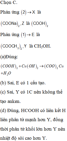 Cho E, Y, Z là các chất hữu cơ thỏa mãn các sơ đồ phản ứng (ảnh 1)
