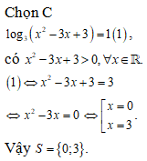 Tập nghiệm của phương trình logarit cơ số 3 của (x^2-3x+3)=1 là (ảnh 1)
