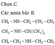 Số lượng đồng phân amin bậc II ứng với công thức phân tử C4H11N là: (ảnh 1)
