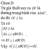 Cho hình chóp S.ABCD có đáy ABCD là hình vuông tâm O, SA vuuong góc (ABCD) (ảnh 2)