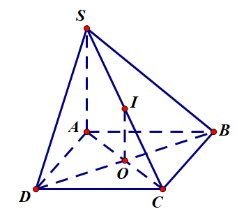 Cho hình chóp S.ABCD có đáy ABCD là hình vuông tâm O, SA vuuong góc (ABCD) (ảnh 1)
