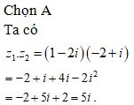 Cho hai số phức z1=1-2i, z2=-2+i. Tìm số phức z=. (ảnh 1)