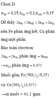 Cho hỗn hợp X gồm 8,4 gam Fe và 6,4 gam Cu vào dung dịch HNO3. (ảnh 1)