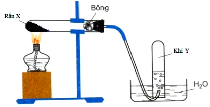 Cho vào ống nghiệm khô có nút cao su và ống dẫn khí khoảng 4 - 5 gam hỗn hợp bột mịn (X) (ảnh 1)