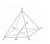Cho hình chóp S.ABCD  có đáy là hình vuông ABCD  cạnh a bằng  và các cạnh bên đều bằng a  . Gọi M và N lần lượt là trung điểm của AD và SD. Số đo của góc (MN,SC)  bằng (ảnh 1)