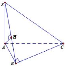 Cho hình chóp S.ABC có đáy là tam giác vuông đỉnh B,AB = a,SA vuông góc với mặt phẳng đáy và SA = a. Khoảng cách (ảnh 1)
