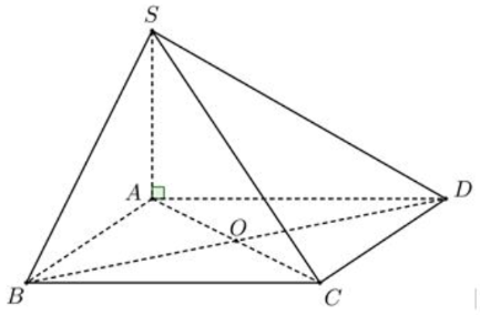 Cho hình chóp S.ABCD có đáy là hình chữ nhật với AB = a,AD = 2a,SA vuông góc với mặt phẳng đáy và SA = a căn 3 . (ảnh 1)