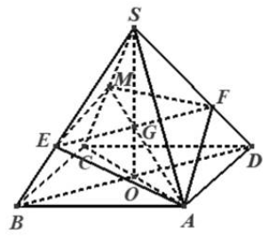 Cho hình chóp tứ giác đều S.ABCD có đáy ABCD là hình vuông cạnh a, cạnh bên tạo với đáy một góc 60^0. Gọi G (ảnh 1)
