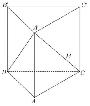 Cho hình lăng trụ đứng ABC.A'B'C' có đáy là tam giác cân có AB = BC = 3a. Đường thẳng A'C tạo với đáy một góc  (ảnh 1)