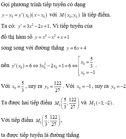 Có bao nhiêu tiếp tuyến của đồ thị hàm số   y=x^3-x^2+x+1 (ảnh 2)