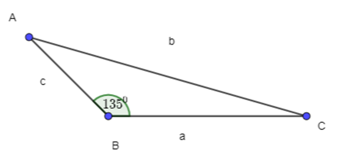 Cho tam giác ABC có góc B = 135 độ. Khẳng định nào sau đây là đúng? (ảnh 1)