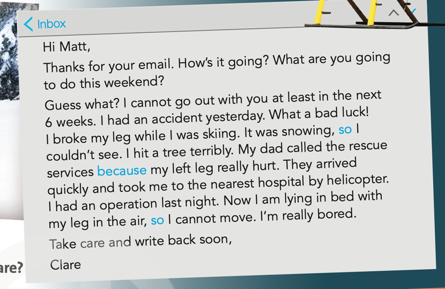 Read the email. What happened to Clare? Why can’t she go out? (ảnh 1)